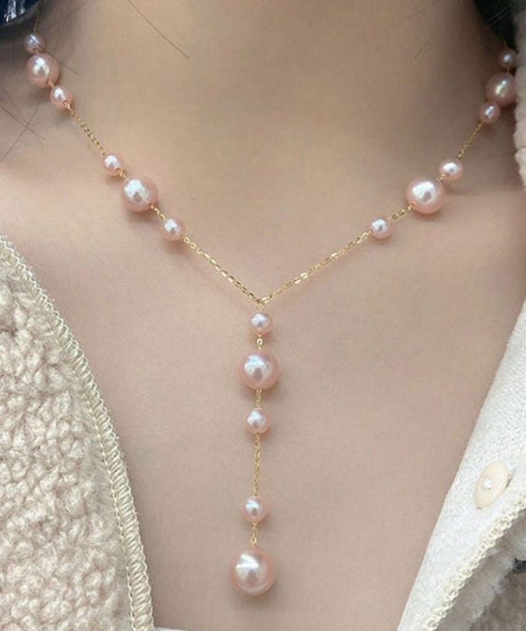 Fine Light Purple Sterling Silver Overgild Pearl Pendant Necklace