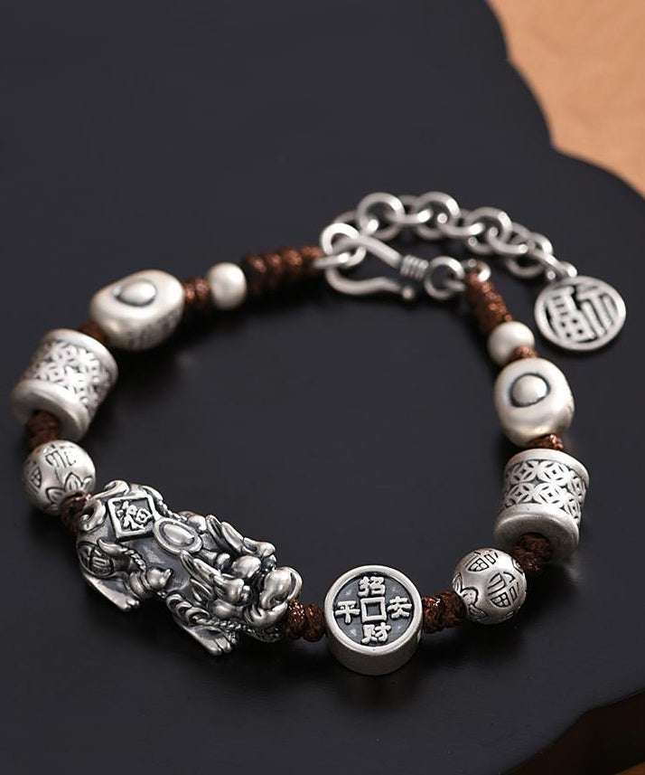 Fine Men Silk Sterling Silver A Mythical Wild Animal Charm Bracelet