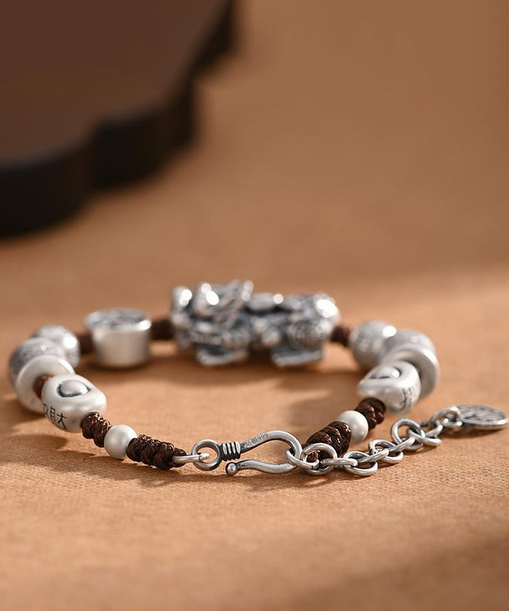 Fine Men Silk Sterling Silver A Mythical Wild Animal Charm Bracelet