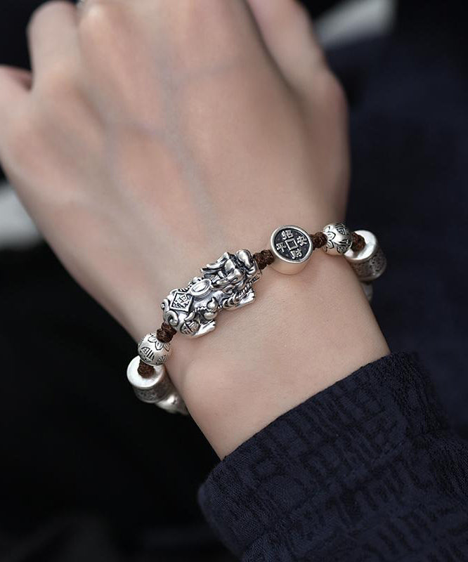 Fine Men Silk Sterling Silver A Mythical Wild Animal Charm Bracelet