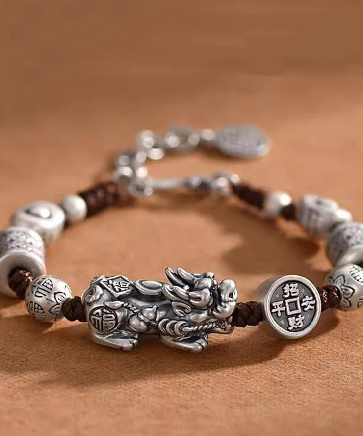 Fine Men Silk Sterling Silver A Mythical Wild Animal Charm Bracelet