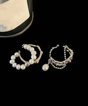 Fine Metal Pearl Tassel Rings Two-Piece Set