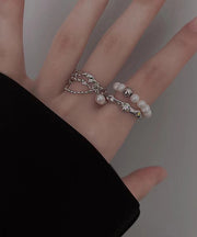 Fine Metal Pearl Tassel Rings Two-Piece Set
