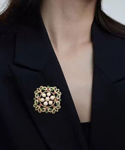 Fine Multicolor Alloy Zircon Snowflake Pearl Hollow Out Broochs