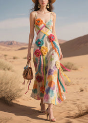 Fine Multicolored Flower Decorated Cotton Tea Dress Summer