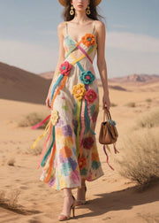 Fine Multicolored Flower Decorated Cotton Tea Dress Summer