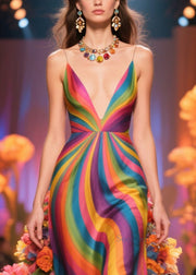 Fine Multicolour Striped Flower Silk Vestidos Dress Summer