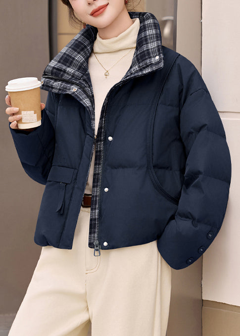 Fine Navy Oversized Patchwork Duck Down Coats Winter