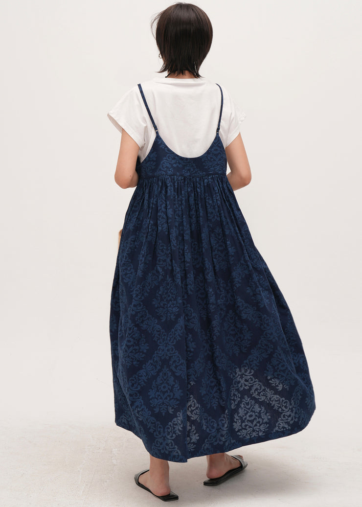 Fine Navy Print Exra Large Hem Cotton Sundress Summer