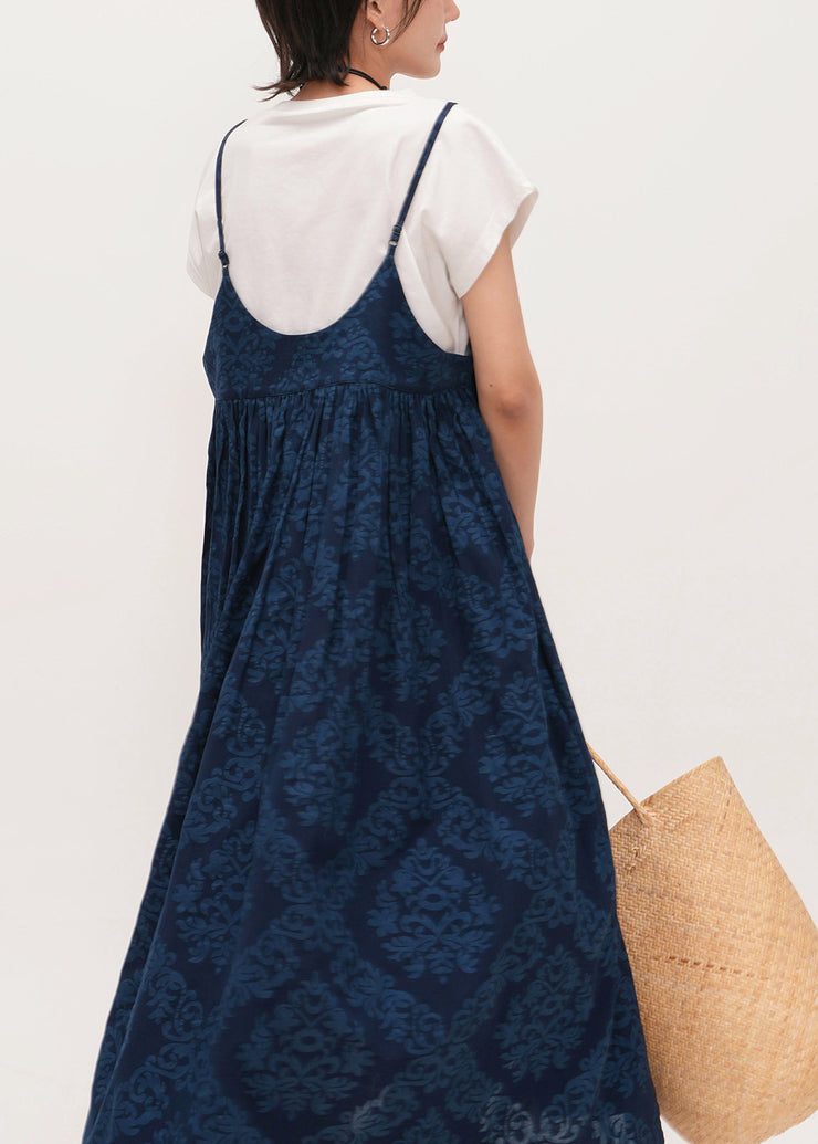 Fine Navy Print Exra Large Hem Cotton Sundress Summer