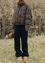 Fine Oversized Leopard Print Duck Down Puffers Jackets Winter