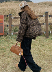 Fine Oversized Leopard Print Duck Down Puffers Jackets Winter