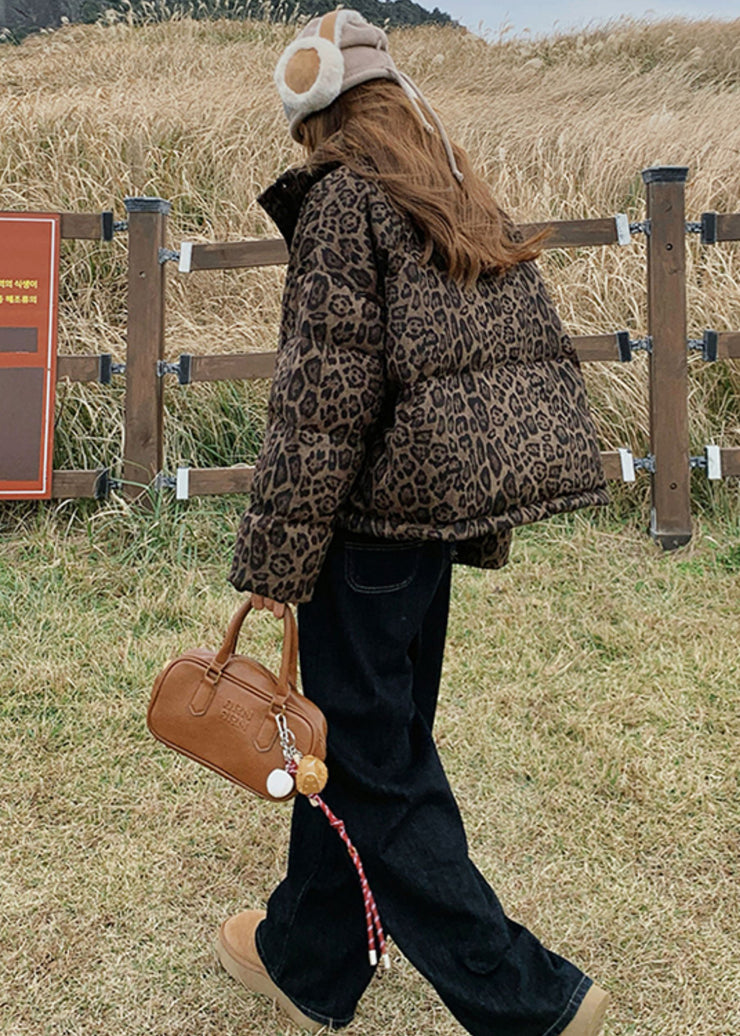 Fine Oversized Leopard Print Duck Down Puffers Jackets Winter