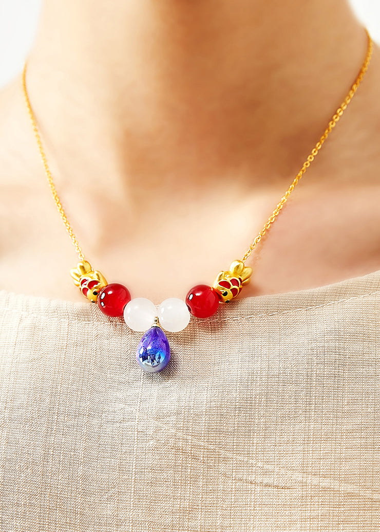 Fine Peacock Blue Water Droplet Gem Stone Pendant Necklace