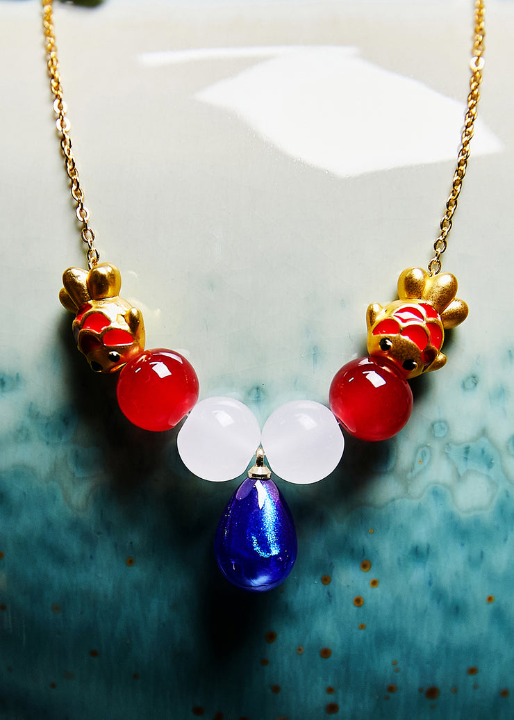 Fine Peacock Blue Water Droplet Gem Stone Pendant Necklace