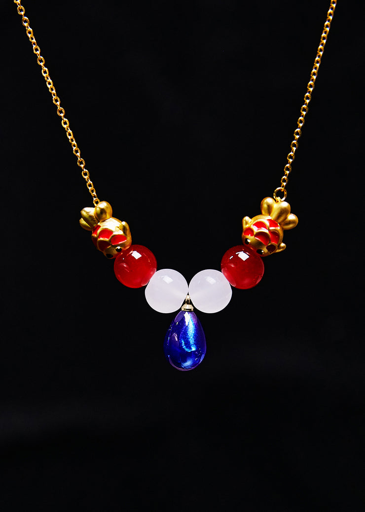 Fine Peacock Blue Water Droplet Gem Stone Pendant Necklace