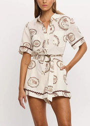 Fine Peter Pan Collar Shirts And Shorts Two-Piece Set Summer
