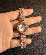 Fine Pink Alloy Inlaid Gem Stone Zircon Sapphire Crystal Watches