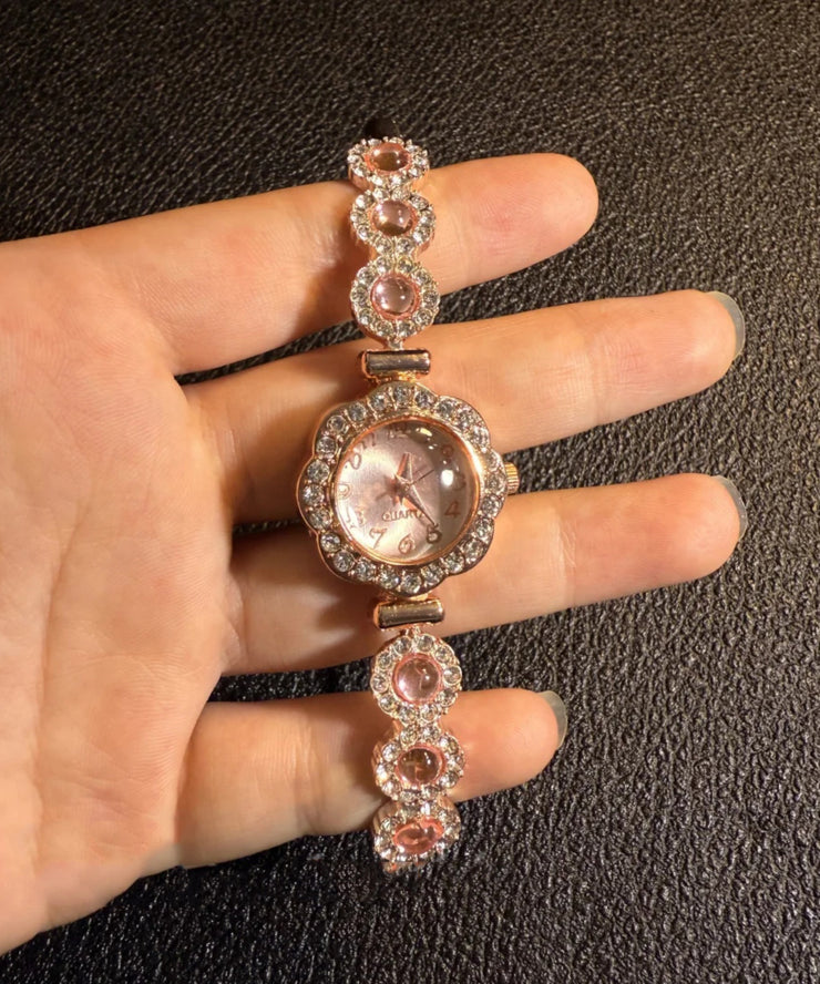 Fine Pink Alloy Inlaid Gem Stone Zircon Sapphire Crystal Watches