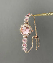 Fine Pink Alloy Inlaid Gem Stone Zircon Sapphire Crystal Watches