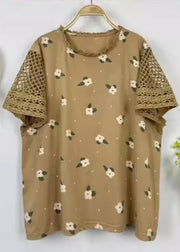 Fine Print Patchwork Hollow Out Cotton Top Summer