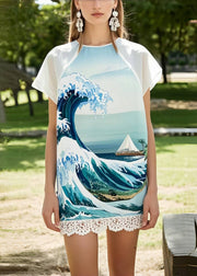 Fine Print Patchwork Lace Chiffon Beach Dresses Summer