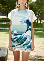 Fine Print Patchwork Lace Chiffon Beach Dresses Summer