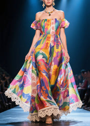 Fine Puff Sleeve Print Chiffon Vestidos Dress