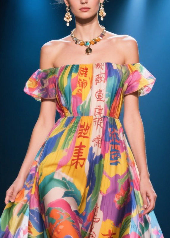 Fine Puff Sleeve Print Chiffon Vestidos Dress
