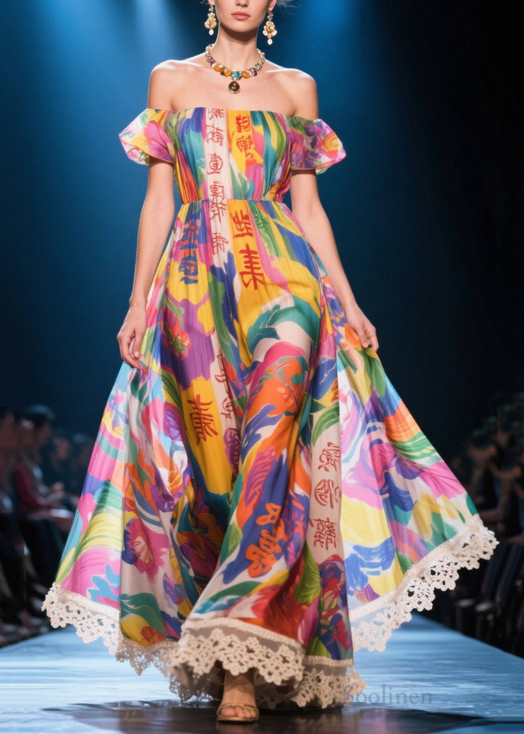 Fine Puff Sleeve Print Chiffon Vestidos Dress