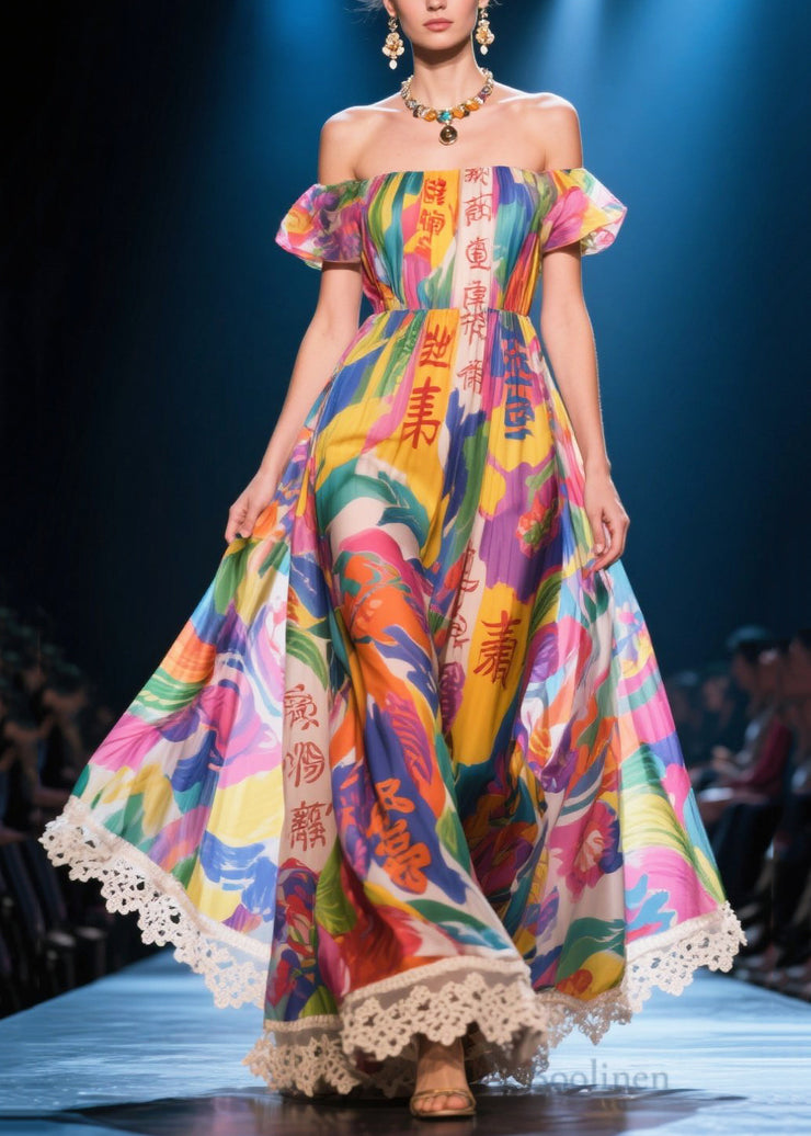 Fine Puff Sleeve Print Chiffon Vestidos Dress