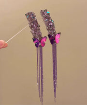 Fine Purple Alloy Zircon Butterfly Tasse Hairpin