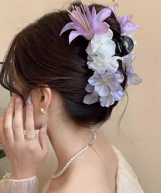 Fine Purple Plastic Floral Shark Clamp Hairpin