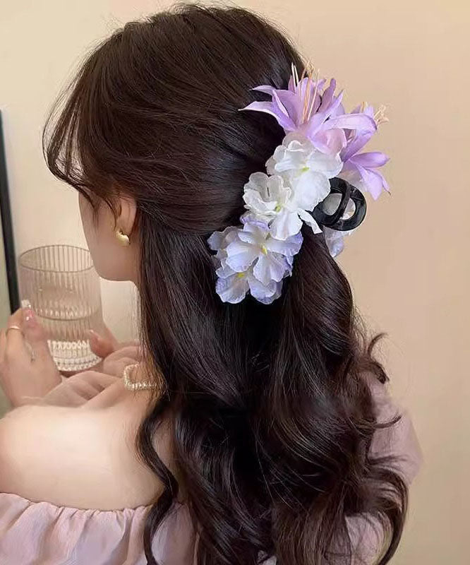 Fine Purple Plastic Floral Shark Clamp Hairpin