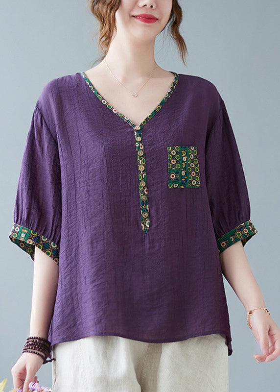 Fine Purple Print Patchwork Top Half Sleeve