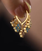 Fine Rainbow Copper Overgild Four-Leaf Clover Drop Earrings
