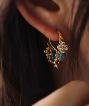 Fine Rainbow Copper Overgild Four-Leaf Clover Drop Earrings