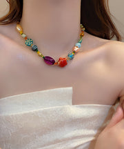 Fine Rainbow Resin Coloured Glaze Stars Gratuated Bead Necklace