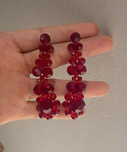 Fine Red Alloy Floral Crystal Pomegranate Drop Earrings