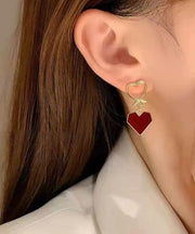Fine Red Copper Alloy Love Drip Glaze Hoop Earrings