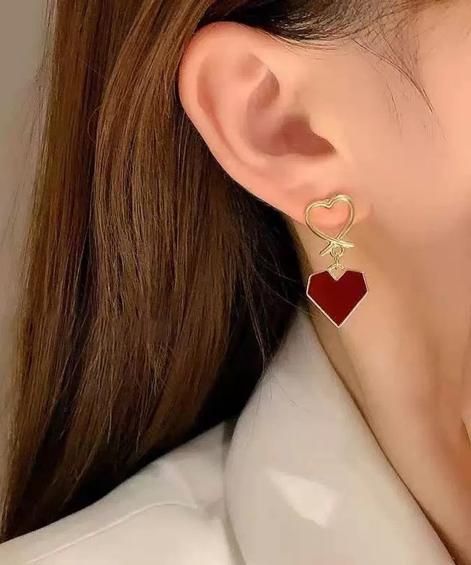 Fine Red Copper Alloy Love Drip Glaze Hoop Earrings