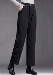 Fine Red Pockets Elastic Waist Duck Down Filled Straight Pants Winter