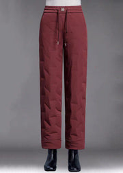 Fine Red Pockets Elastic Waist Duck Down Filled Straight Pants Winter