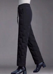 Fine Red Pockets Elastic Waist Duck Down Filled Straight Pants Winter