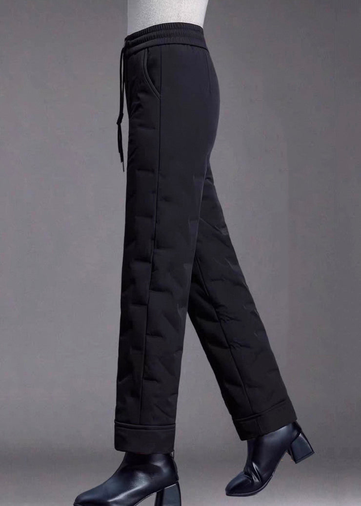 Fine Red Pockets Elastic Waist Duck Down Filled Straight Pants Winter