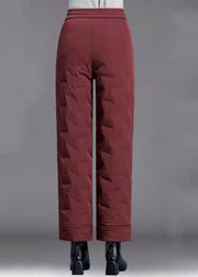Fine Red Pockets Elastic Waist Duck Down Filled Straight Pants Winter