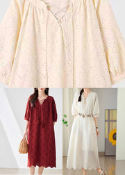Fine Red V Neck Tie Lace Pockets Maxi Dresses Summer