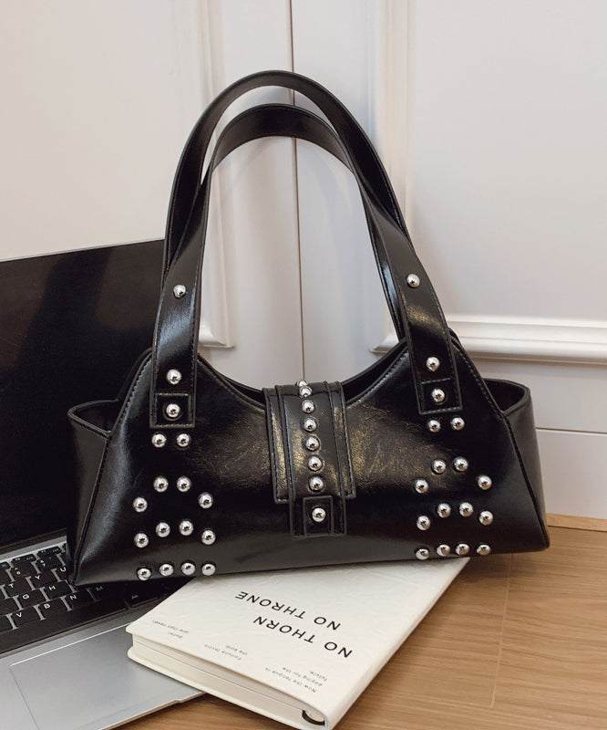 Fine Rivet Solid Durable Faux Leather Womens Shoulder Bags