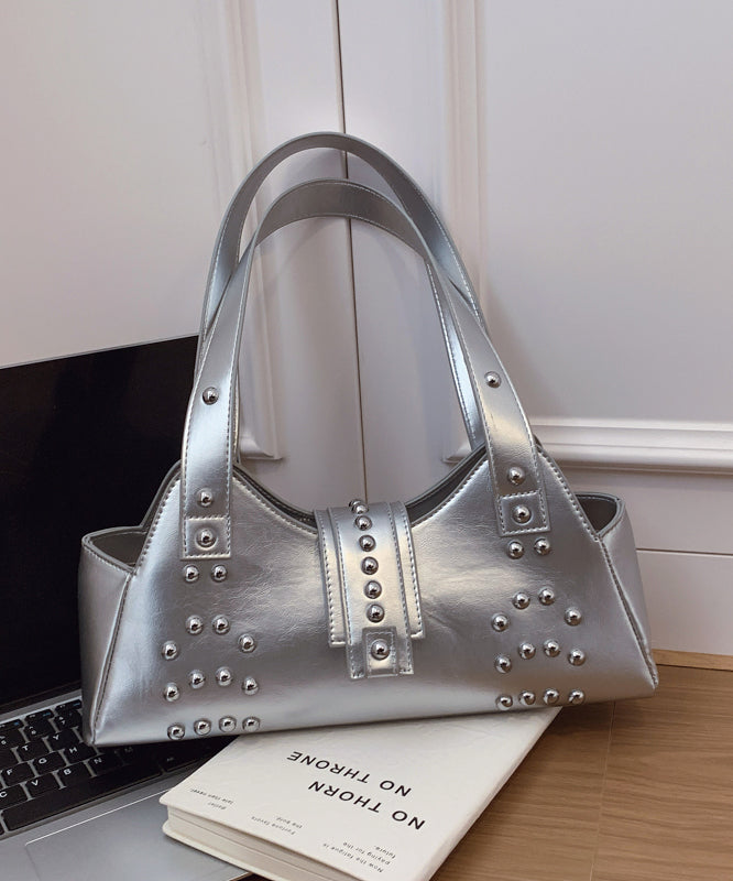 Fine Rivet Solid Durable Faux Leather Womens Shoulder Bags