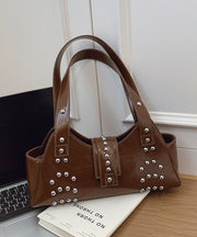 Fine Rivet Solid Durable Faux Leather Womens Shoulder Bags
